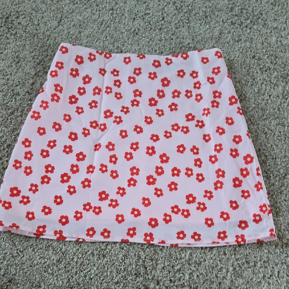 SHEIN Pink and Red Floral A-Line Skirt